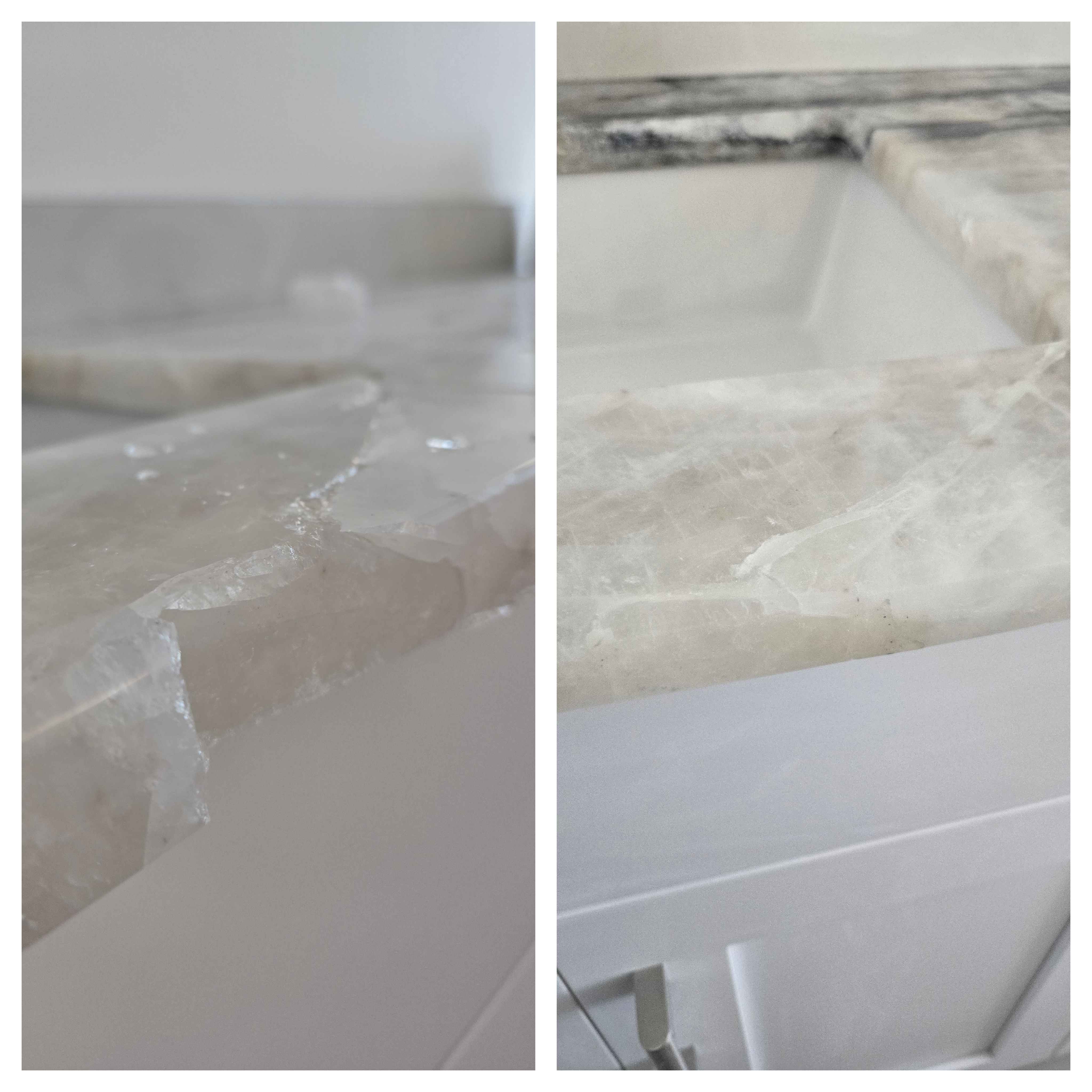 Before and after seam repair