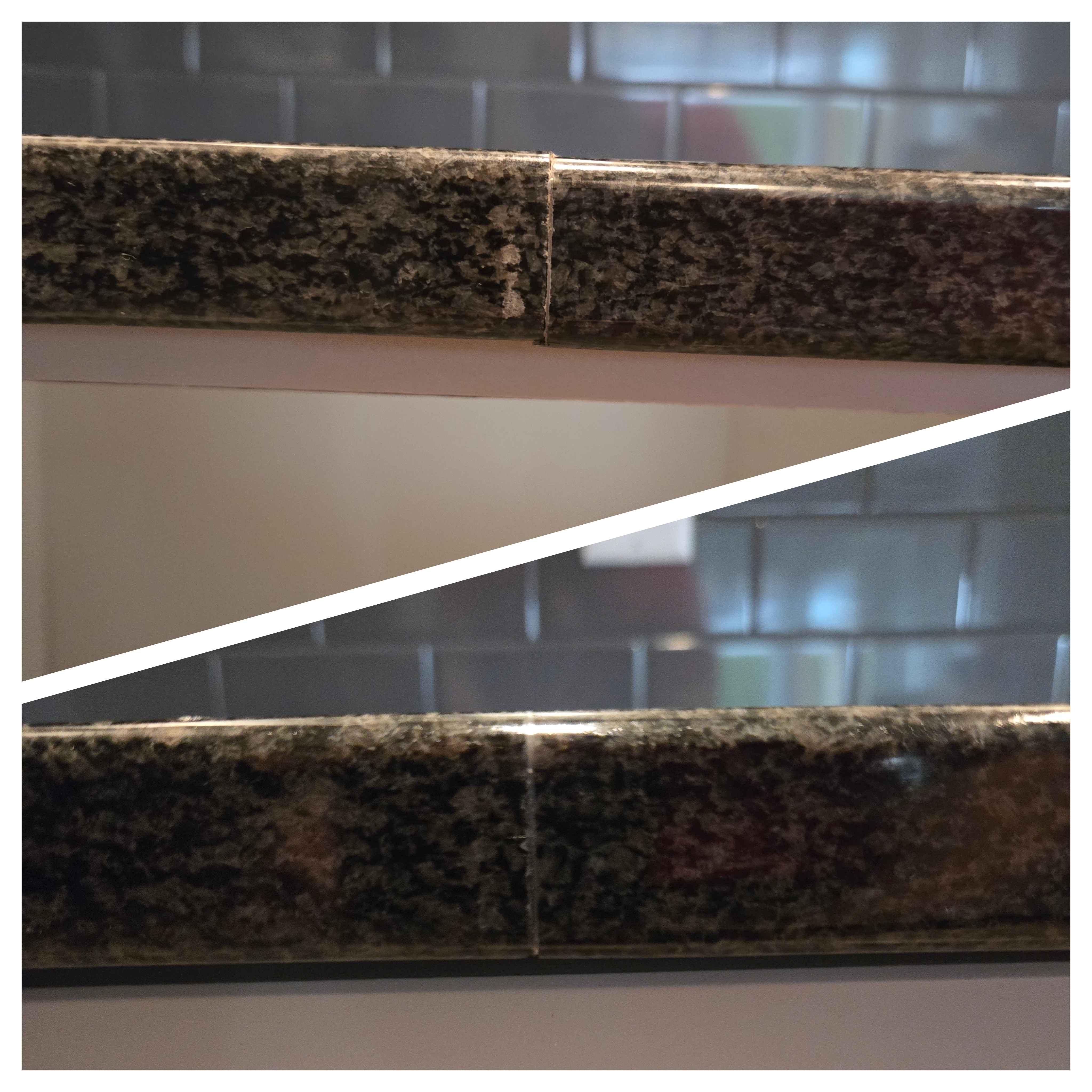 Before and after seam repair granite